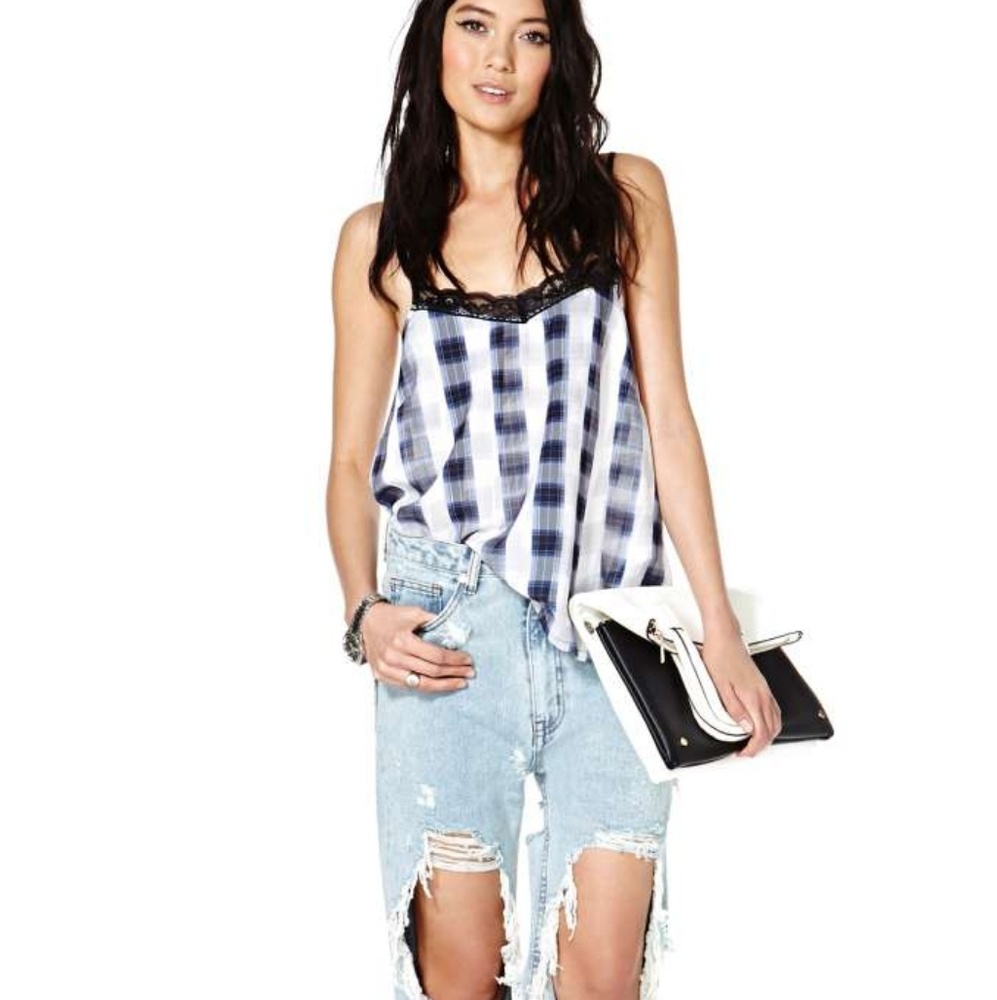 Minkpink Tartan Plaid lace Tank top
